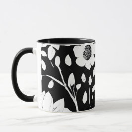 Schwarz-Weiß-Einfache Blume Nahtloses Muster Tasse