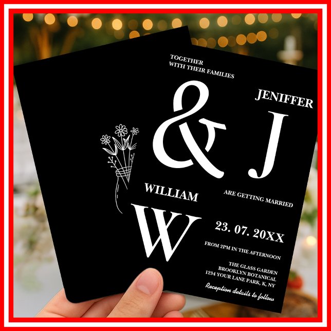 Schwarz-Weiß-Einfache Elegante Moderne Hochzeit Einladung (Von Creator hochgeladen)