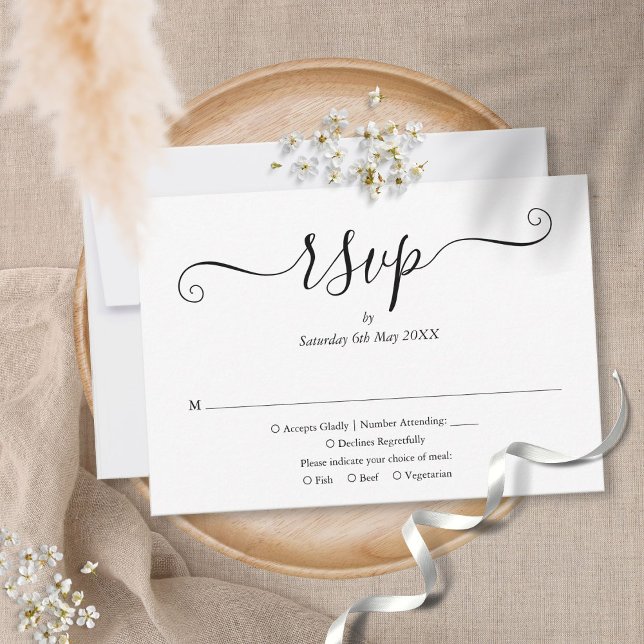 Schwarz-Weiß-Einfache, elegante Script-Hochzeit RSVP Karte (Von Creator hochgeladen)
