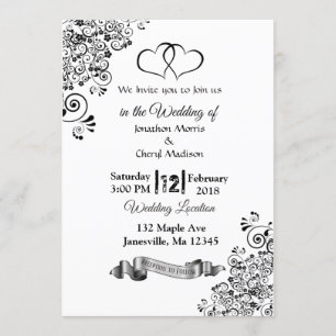 Schwarz-Weiß-Einfache Herzen Hochzeitseinladungen Einladung