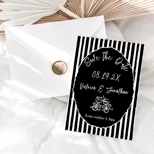 Schwarz-Weiß-Einfache Hochzeit retten das Datum Save The Date (Von Creator hochgeladen)