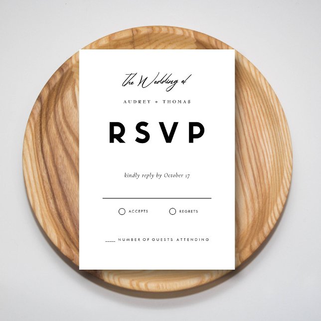 Schwarz/Weiß | Einfache Hochzeit RSVP Karte (Contemporary Black & White Simple Wedding RSVP Card)
