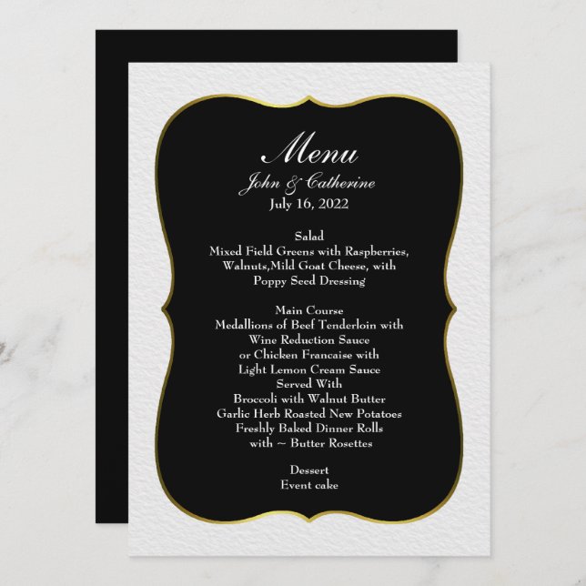 Schwarz-Weiß-Einfache Hochzeitskarte Menükarte (Vorne/Hinten)
