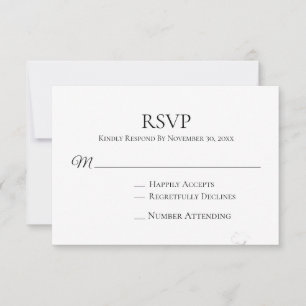*~* Schwarz-weiß Einfache Minimale Moderne Hochzei RSVP Karte