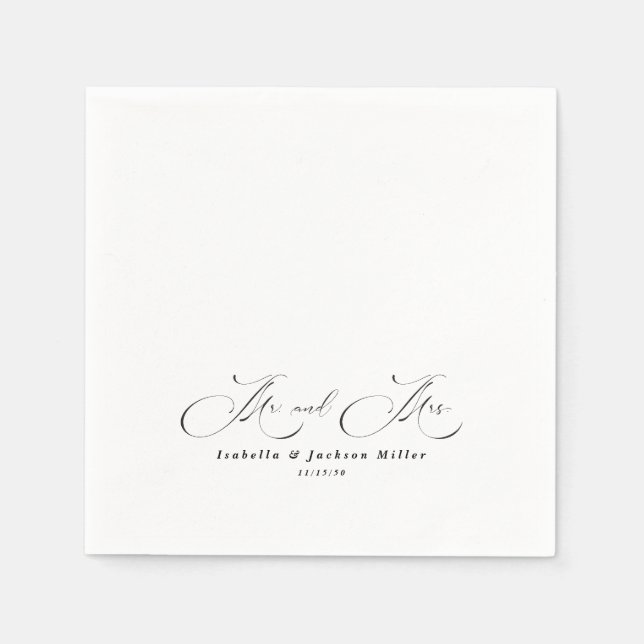 Schwarz/Weiß Einfache Minimalistische Hochzeit Serviette (Vorderseite)