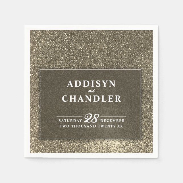 Schwarz-Weiß-Einfache Moderne HochzeitGold-Glitzer Serviette (Vorderseite)