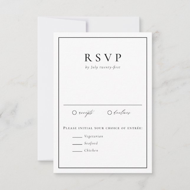 Schwarz-Weiß-Einfache Typografie RSVP Karte (Vorderseite)