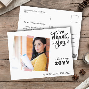 Schwarz-Weiß Einfaches Foto Danke für die Abschlus Postkarte