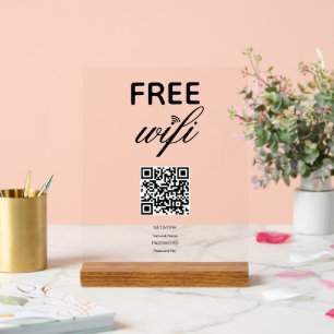 Schwarz-Weiß einfaches kostenloses WLAN-QR-Code-Ac Acrylschild
