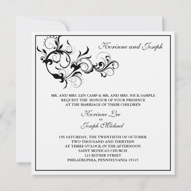 Schwarz-Weiß-Einladung zur Hochzeit Einladung (Vorderseite)