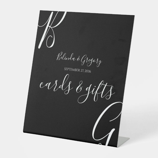 Schwarz-Weiß-Eintritte Hochzeitskarten und Geschen Sockelschild (Vorderseite)
