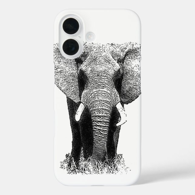 Schwarz-Weiß-Elefant iPhone 16 Hülle (Rückseite)
