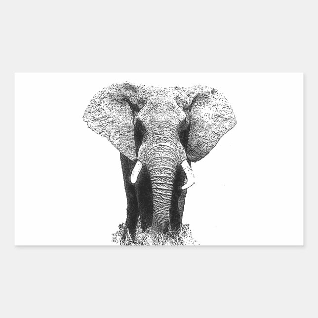 Schwarz-Weiß-Elefant Rechteckiger Aufkleber (Vorderseite)