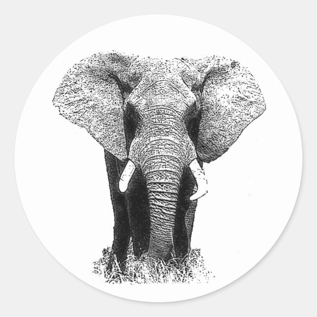 Schwarz-Weiß-Elefant Runder Aufkleber (Vorderseite)