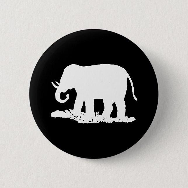 Schwarz-Weiß-Elefant-Silhouette Button (Vorderseite)