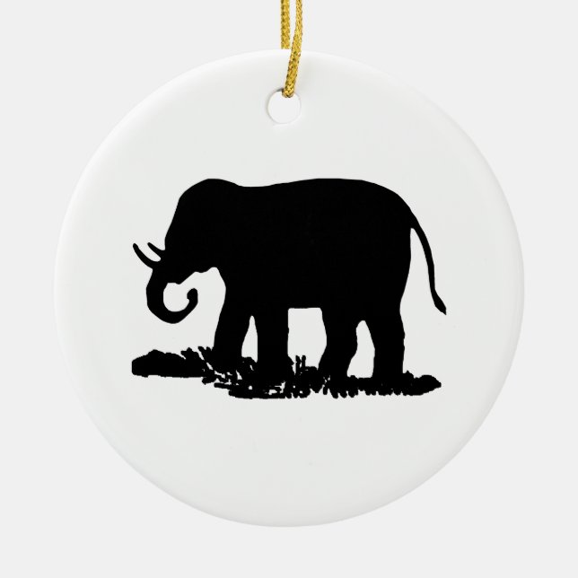 Schwarz-Weiß-Elefant-Silhouette Keramikornament (Vorne)