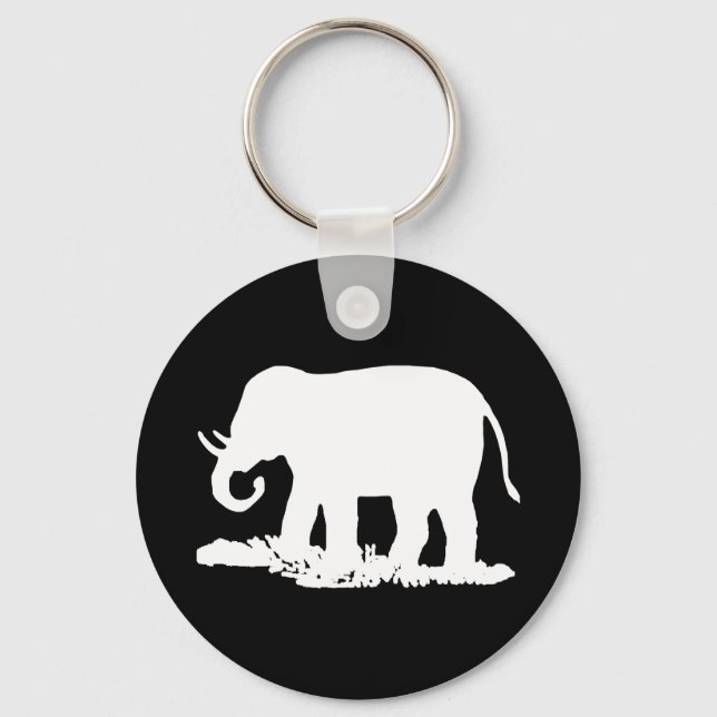 Schwarz-Weiß-Elefant-Silhouette Schlüsselanhänger (Vorderseite)