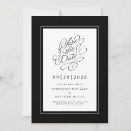 Schwarz-Weiß-Elegant-Hochzeitskalligrafie-Skript Save The Date