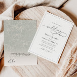 Schwarz-Weiß-Elegant-Kalligrafie-Skript Hochzeit Einladung<br><div class="desc">Diese elegante Einladung zum Hochzeitsfeiern beinhaltet einen Kalligrafietext mit einem klassischen Serif & modernen Sans Schriftart in schwarz und mattiertem Salbei in grün mit einem Blumenmuster und einem anpassbaren Monogramm. Auf der Rückseite ist auch Platz für zusätzliche Text/Infos. Die Hintergrundfarbe kann geändert werden und das Muster auf der Rückseite kann...</div>