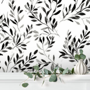 Schwarz-weiß Elegant Modernes Leaf Tapete