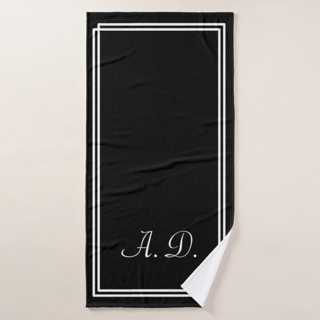 Schwarz-weiß Elegant Modernes Monogramm Badehandtuch (Badehandtuch)