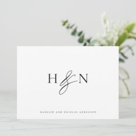 Schwarz-Weiß-Elegant-Monogramm-Hochzeit Dankeskarte