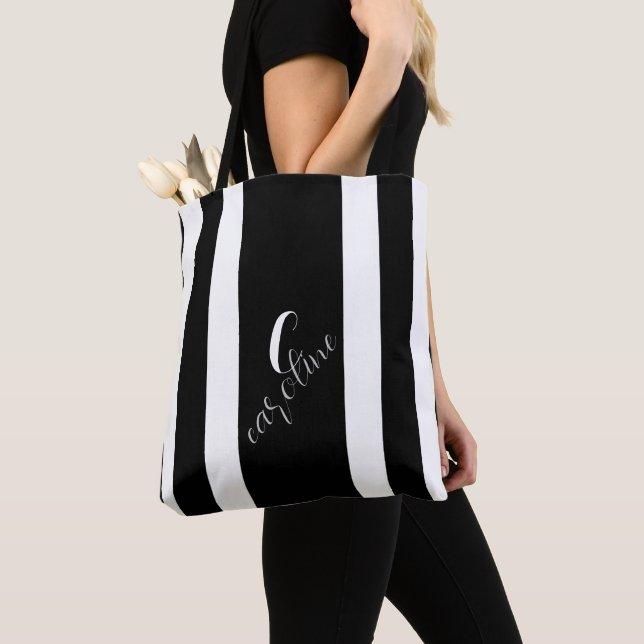 Schwarz-Weiß-Elegant Vertikal gestreift Tasche (Von Nahem)