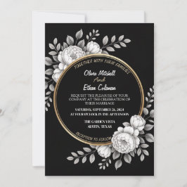 Schwarz-Weiß-Elegante Blume Einladung Hochzeit
