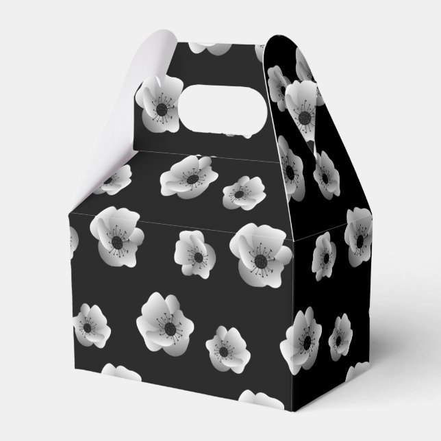 Schwarz-Weiß-Elegante Blume Minimalistisches Muste Geschenkschachtel (Vorderseite)