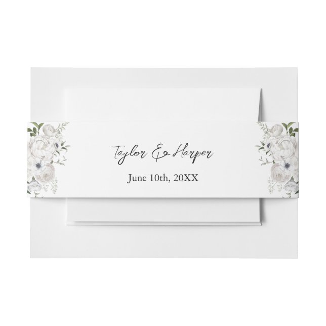 Schwarz-Weiß Elegante Blumenstrauß Modern Einladungsbanderole (Vorderseite Beispiel)