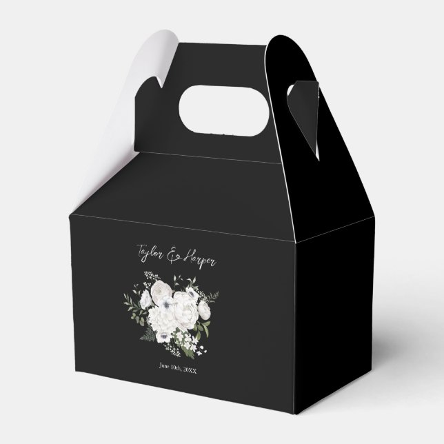 Schwarz-Weiß Elegante Blumenstrauß Modern Geschenkschachtel (Vorderseite)