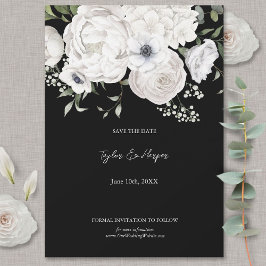 Schwarz-Weiß Elegante Blumenstrauß Modern Save The Date