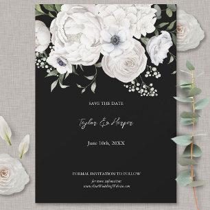 Schwarz-Weiß Elegante Blumenstrauß Modern Save The Date