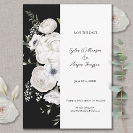 Schwarz-Weiß Elegante Blumenstrauß Modern Save The Date