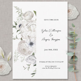 Schwarz-Weiß Elegante Blumenstrauß Modern Save The Date