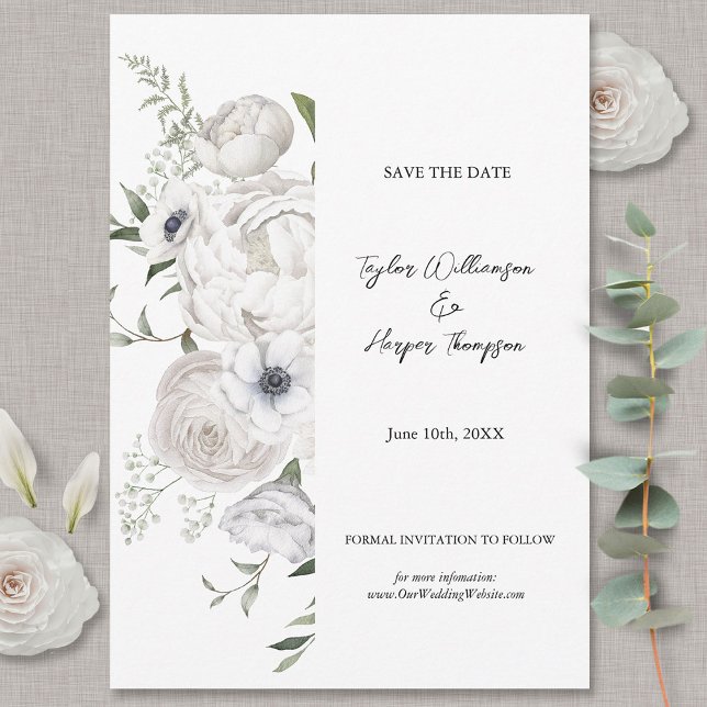 Schwarz-Weiß Elegante Blumenstrauß Modern Save The Date (Von Creator hochgeladen)