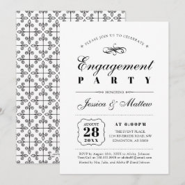 Schwarz/Weiß Elegante Classic Engagement Party Einladung