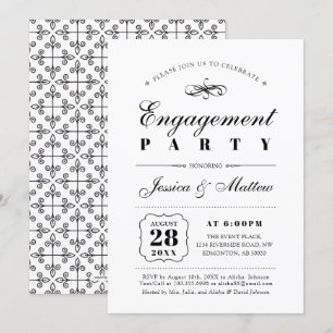 Schwarz/Weiß Elegante Classic Engagement Party Einladung