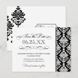 Schwarz-Weiß-Elegante Damask Save the Date Ankündigungspostkarte