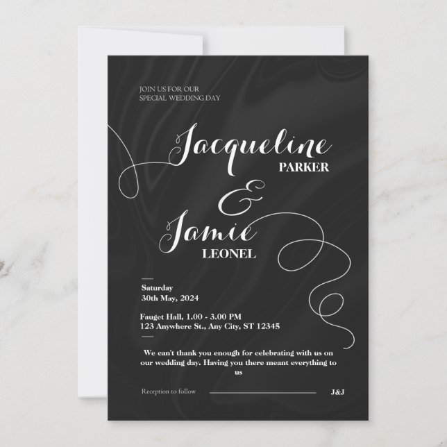 Schwarz-Weiß-Elegante Einladung zur Hochzeit (Vorderseite)