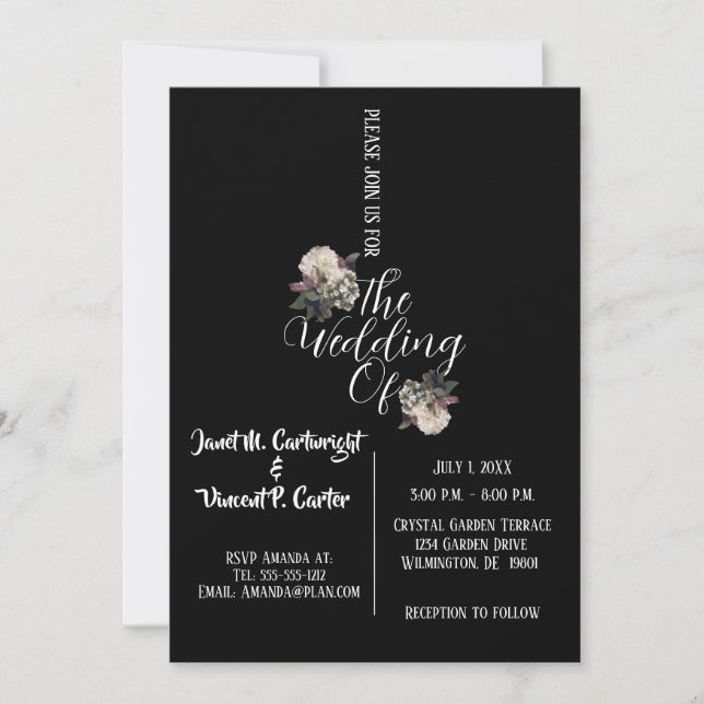 Schwarz-Weiß-Elegante Einladung zur Hochzeit (Vorderseite)