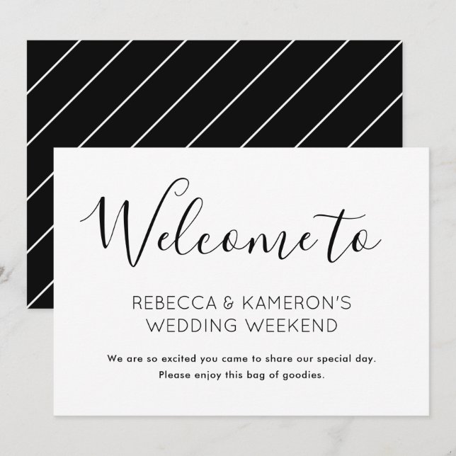 Schwarz-Weiß-Elegante Hochzeit Willkommen Einladung (Vorne/Hinten)