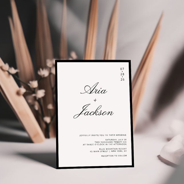 Schwarz-Weiß-Elegante Kalligrafie Moderne Hochzeit Einladung (Von Creator hochgeladen)