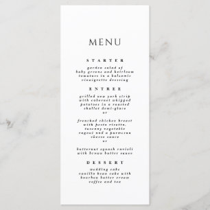 Schwarz & Weiß Elegante Moderne Abendessen Hochzei Menükarte