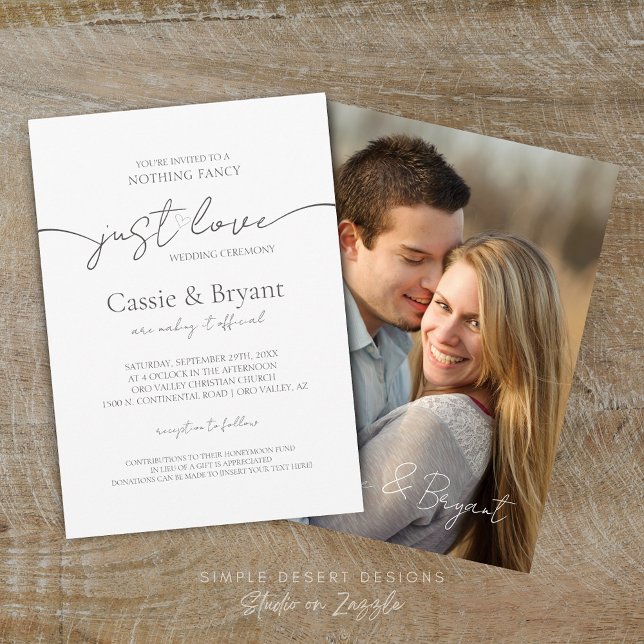 Schwarz-Weiß-Elegante Moderne Foto Hochzeit Einladung (Elegant Simple Modern Script Photo Black and White Wedding Invitation)