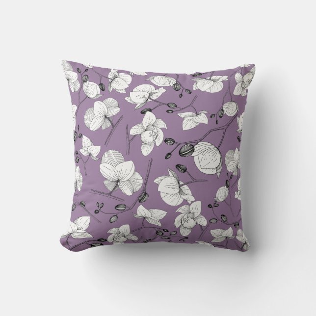 Schwarz-Weiß-elegante Orchidee mit floralen modern Kissen (Vorderseite)