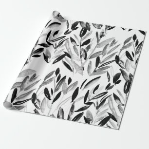 Schwarz-Weiß-elegante Wasserfarbe natürliche Blätt Geschenkpapier