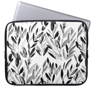 Schwarz-Weiß-elegante Wasserfarbe natürliche Blätt Laptopschutzhülle