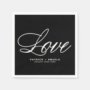 Schwarz-Weiß-Elegantenschrift   Liebe Hochzeit Serviette