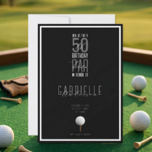 Schwarz Weiß Eleganter Golfball 50. Geburtstag Par Einladung
